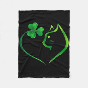 Shamrock Cat Heart St Patricks Day Cat Lovers Cat  Fleece Blanket