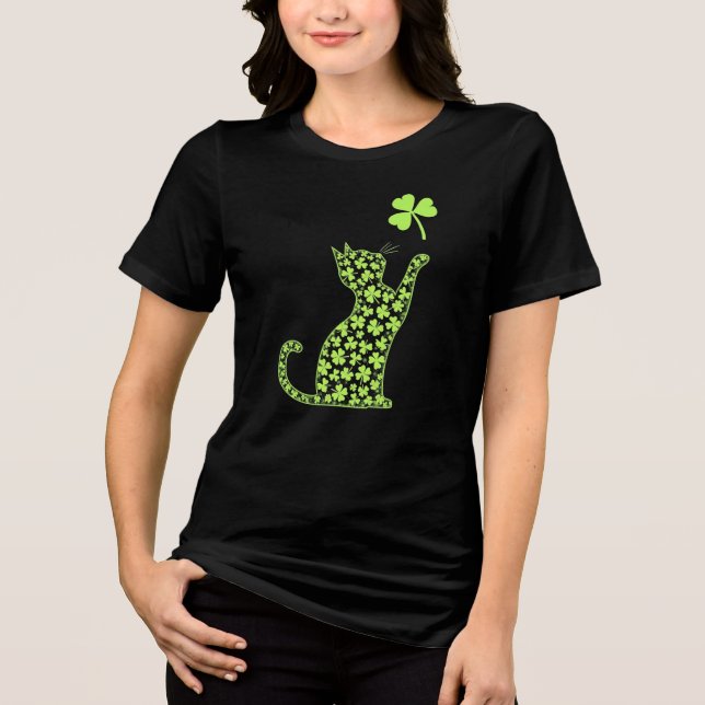 Shamrock Cat - Minimalist St. Patrick’s Day Tri-Blend Shirt (Front)