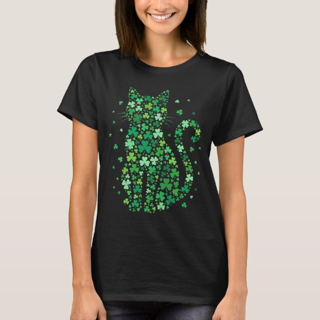Shamrock Cat St Patricks Day Funny Irish Cats T-Shirt (Front)