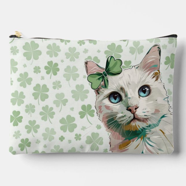 Shamrock Cat with Blue Eyes Accessory Pouch (Front)