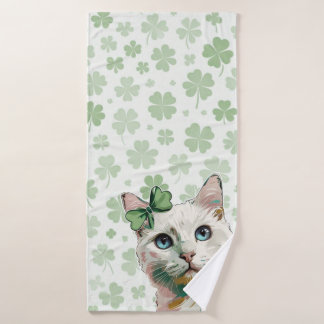 Shamrock Cat with Blue Eyes Bath Towel Set
