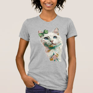 Shamrock Cat with Blue Eyes T-Shirt