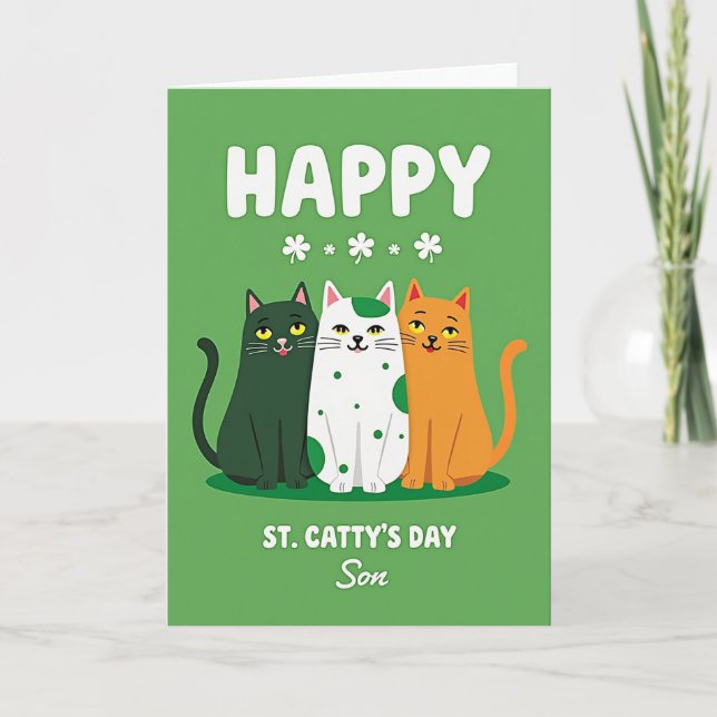 Shamrock Cats Happy Sons Day Card (Front)