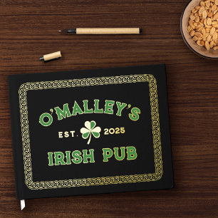 Shamrock Celtic Knot Border Irish Pub Gold Guest Book