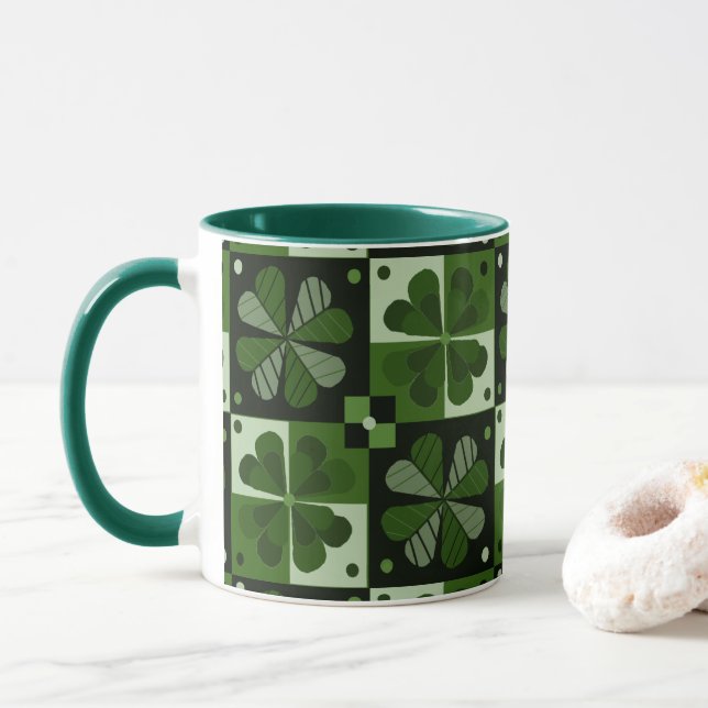 Shamrock Chequerboard Pattern Mug (With Donut)