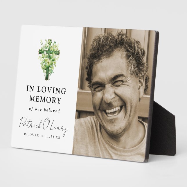 Shamrock Clover Cross Memorial Photo Plaque (Side)