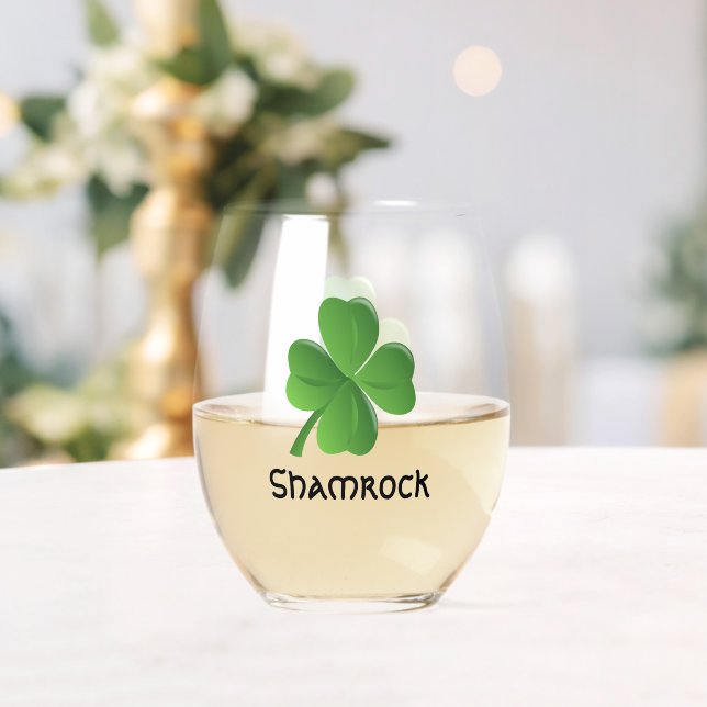 Shamrock Clover Design Stemless Wine Glass (Insitu (Wedding))