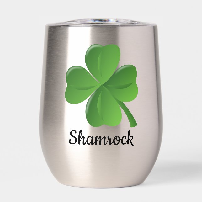 Shamrock Clover Design Thermal Wine Tumbler (Front)