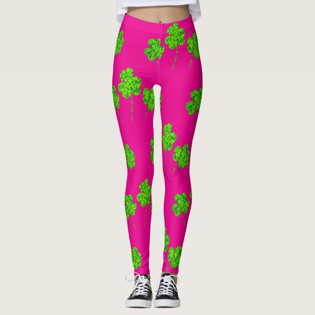 Shamrock Clover Green Black St. Patrick's Day Leggings (Front)