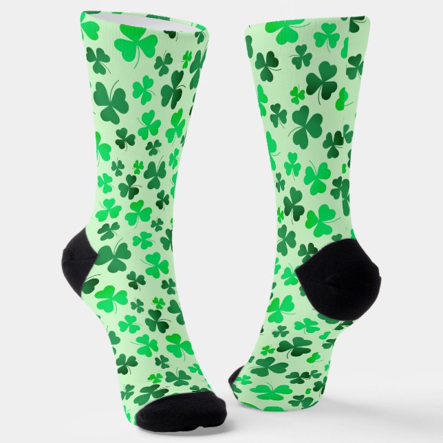 Shamrock Clover Green Happy St Patrick's Day Irish Socks (Angled)