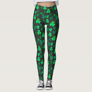 Shamrock Clover Ireland Irish Modern Green & Black Leggings