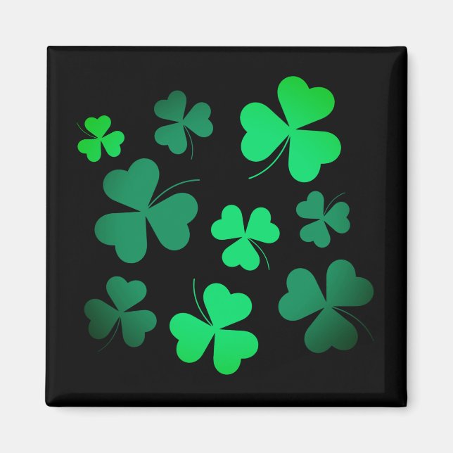 Shamrock Clover Ireland Irish Modern Green & Black Magnet (Front)