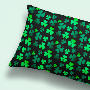 Shamrock Clover Ireland Irish Modern Green & Black Pillowcase