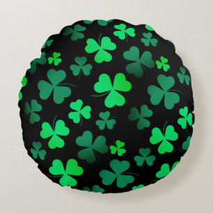 Shamrock Clover Ireland Irish Modern Green & Black Round Cushion