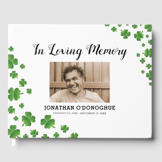Shamrock Clover | Irish Funeral Photo Guest Book (Front)
