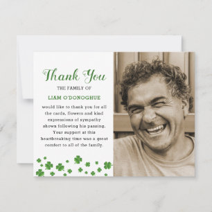 Shamrock Clover Irish Funeral Photo Thank You Card