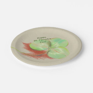 Shamrock Clover Pastel Drawing St. Patrick's Day Paper Plate
