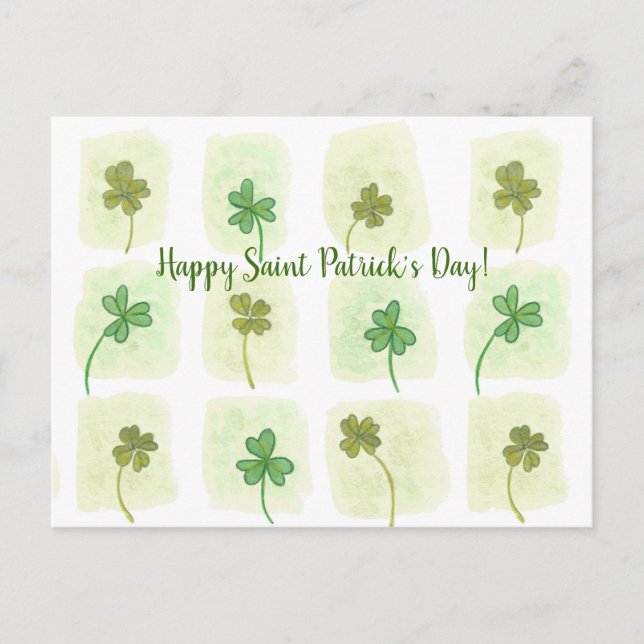 Shamrock Clover Patchwork Watercolor Postcards (Front)