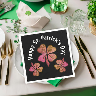 Shamrock Clover Pink Black St. Patrick`s Day Napkin