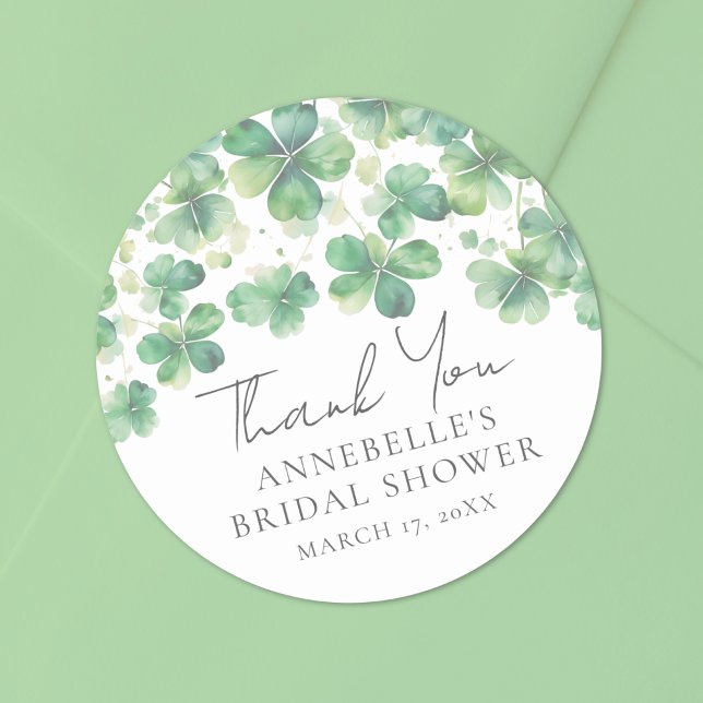 Shamrock Clover St. Patrick's Day Bridal Shower  Classic Round Sticker (Shamrock Clover St. Patrick's Day Bridal Shower Classic Round Sticker)