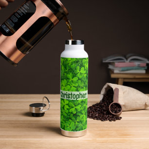 Shamrock Clovers Add Name Water Bottle