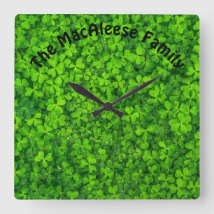 Shamrock Clovers Green Irish Symbol Ireland Square Wall Clock