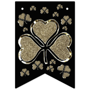 Shamrock Clovers Ireland Black Gold Irish Party Bunting