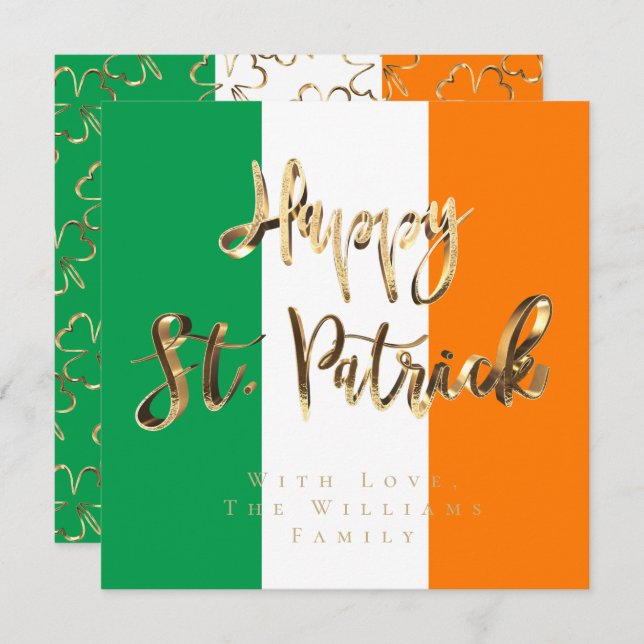 Shamrock Clovers Pattern Happy St. Patrick's Day Holiday Card (Front/Back)