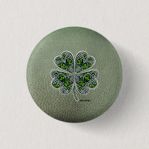 Shamrock Colover  St.Patrick`s Day Green Leather  3 Cm Round Badge