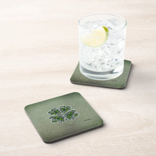 Shamrock Colover  St.Patrick`s Day Green Leather  Coaster