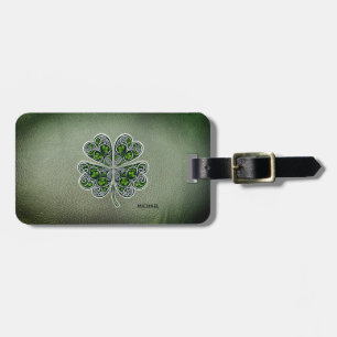 Shamrock Colover St.Patrick`s Day Green Leather Luggage Tag