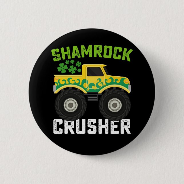 Shamrock Crusher Monster Truck St Patrick's Day 6 Cm Round Badge (Front)