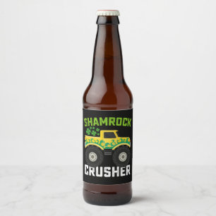 Shamrock Crusher Monster Truck St Patrick's Day Beer Bottle Label