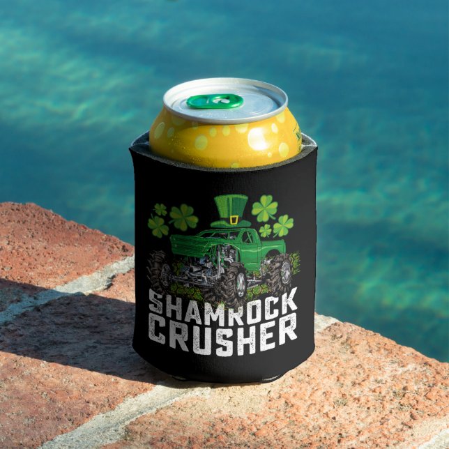 Shamrock Crusher St Patricks Day Monster Truck Can Cooler (In Situ Pool)