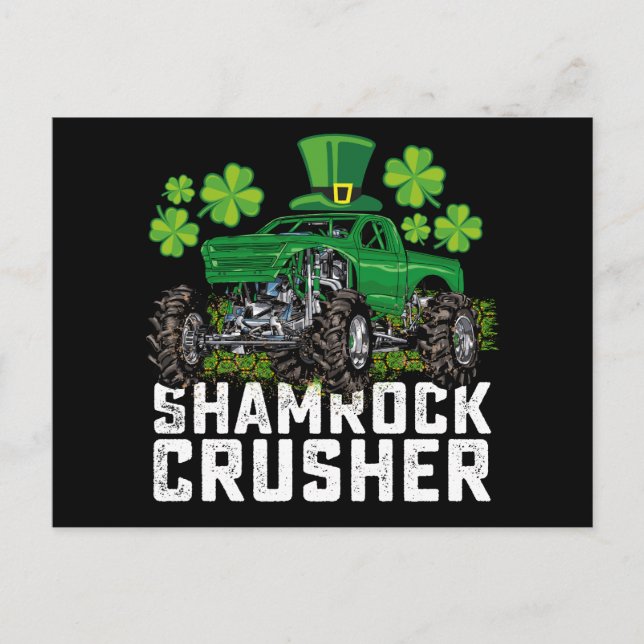 Shamrock Crusher St Patricks Day Monster Truck Postcard (Front)