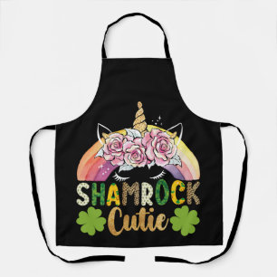 Shamrock Cutie Unicorn Rainbow St Patricks Day Apron
