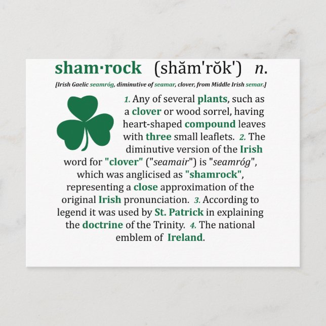 Shamrock Definition Postcard (Front)