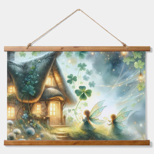 Shamrock Fairy Cottage Glow Hanging Tapestry