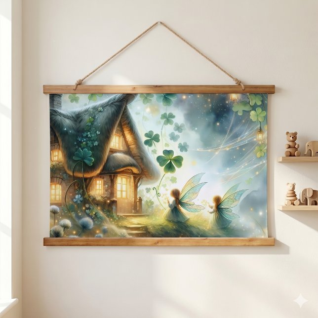 Shamrock Fairy Cottage Glow Hanging Tapestry (Shamrock Fairy Cottage Glow Hanging Tapestry)