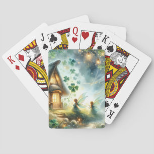 Shamrock Fairy Cottage Glow Playing Cards