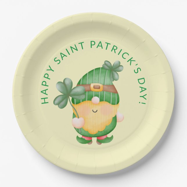 Shamrock Gnome Happy Saint Patrick's Day Paper Plate (Front)