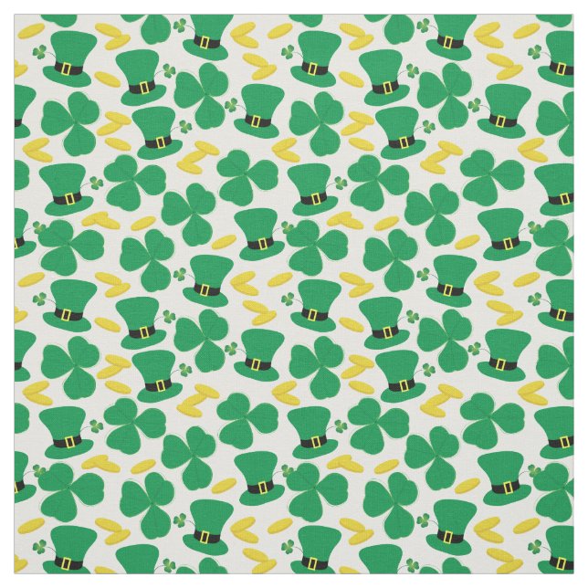 Shamrock Gold Coin Leprechaun Hat Pattern Fabric (Swatch)