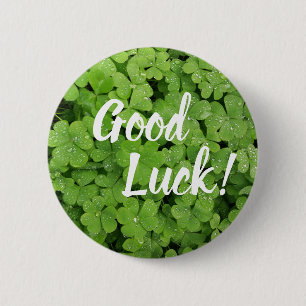 Shamrock good luck pinback button