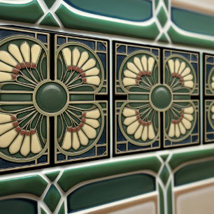 Shamrock Green Abstract Mid-Century Style Tile