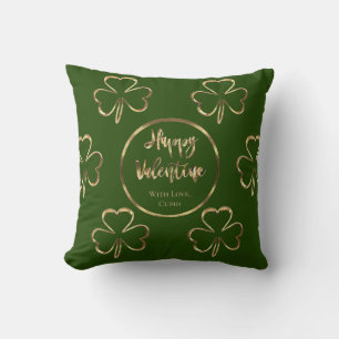 Shamrock Green and Gold Irish Valentine's Day Cushion