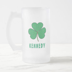 Shamrock Green Clover Ireland Celtic Irish Name Frosted Glass Beer Mug