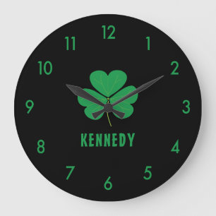 Shamrock Green Clover Ireland Celtic Irish Name Large Clock