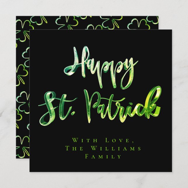 Shamrock Green Clovers Pattern Happy St. Patrick Holiday Card (Front/Back)