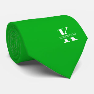 Shamrock Green Elegant Monogram + Name One-Sided Tie