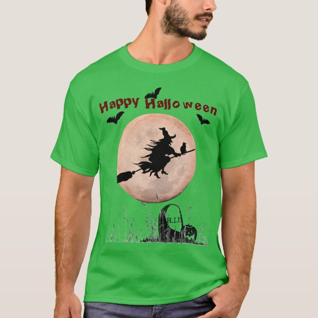 Shamrock Green Halloween Witch T-Shirt (Front)